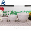 Lot de 3 pots de fleurs en relief en céramique